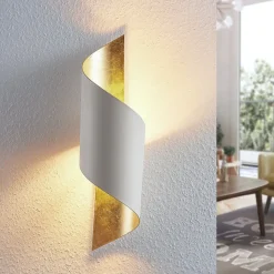 Lindby væglampe Vanni, hvid/guld, metal, højde 52 cm
