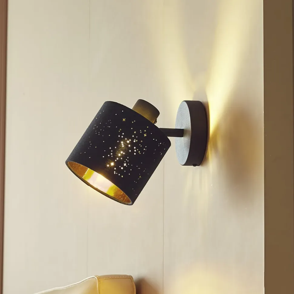 Lindby væglampe Vasilia, Ø 12 cm, sort/guld, stof