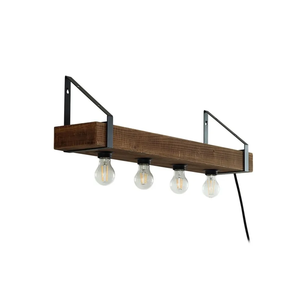 Lindby væglampe Vatana, træ, stik, USB-port, 80 cm