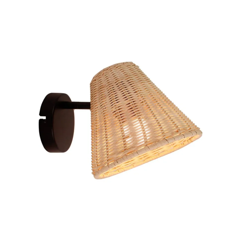Lindby væglampe Zyralia, træfarvet, rattan, 19,5 cm høj