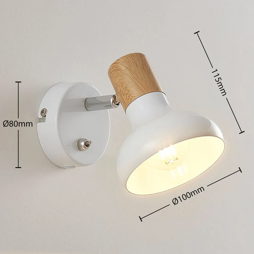 Lindby vægspot Fridolin, 14 cm, hvid, metal, afbryder