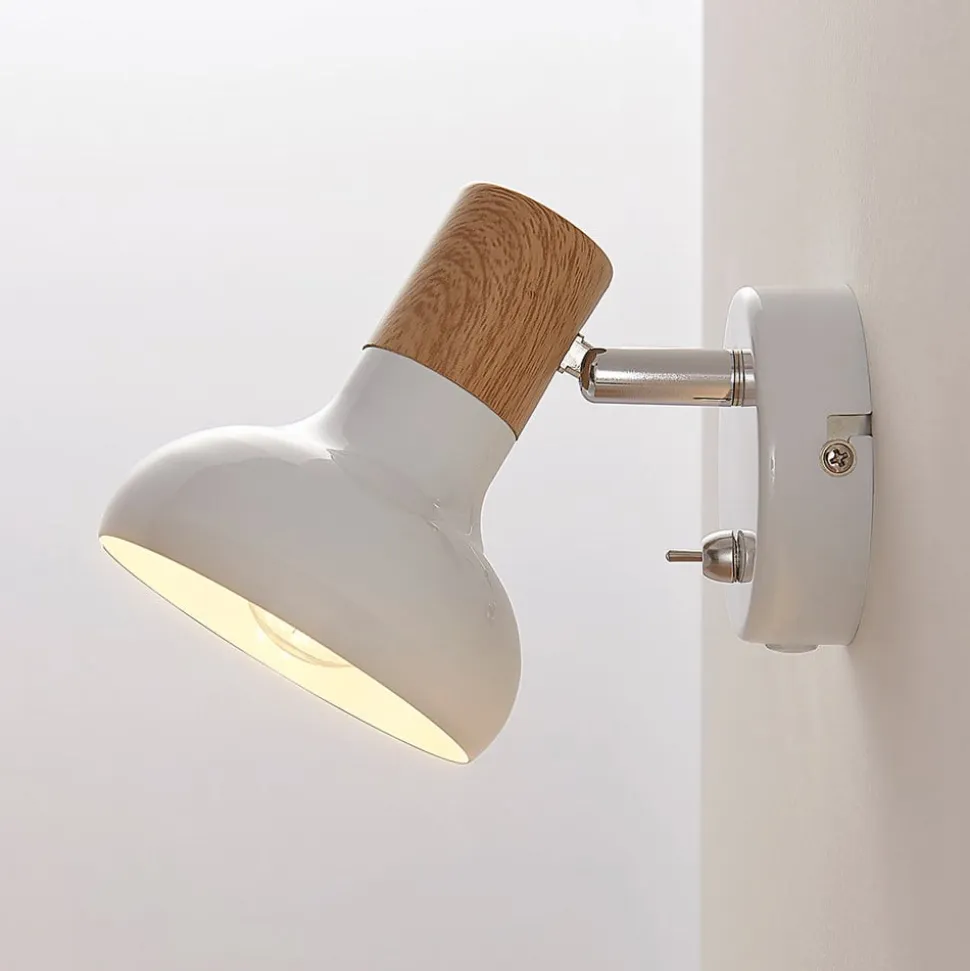 Lindby vægspot Fridolin, 14 cm, hvid, metal, afbryder