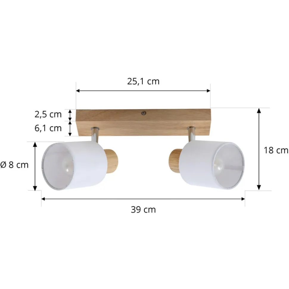Lindby Wanessa loftspot, 39 cm, 2 lyskilder, træ, hvid, E14