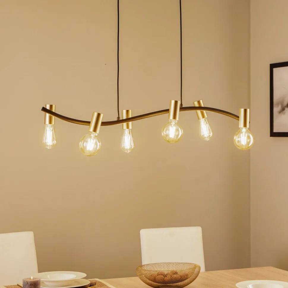 Lindby-pendel Anito, sort/guld, metal, 100 cm, E27