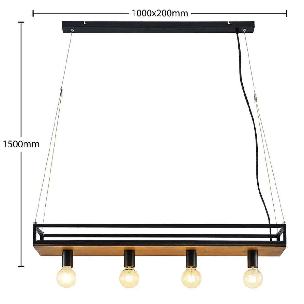 Lindby-pendel Kirista, 4-lys, sort, træ, 100 cm