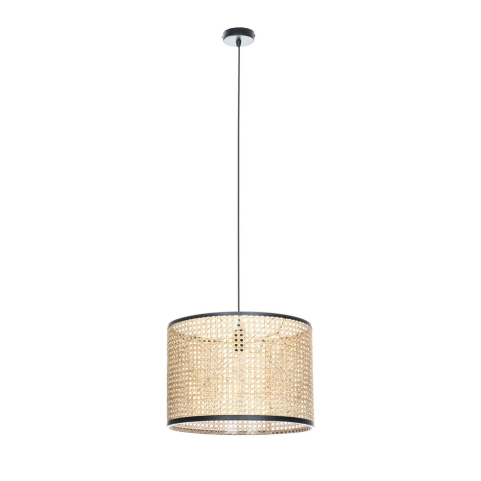 Lindby-pendel Yaelle, Ø 40 cm, rattan, sort, E27