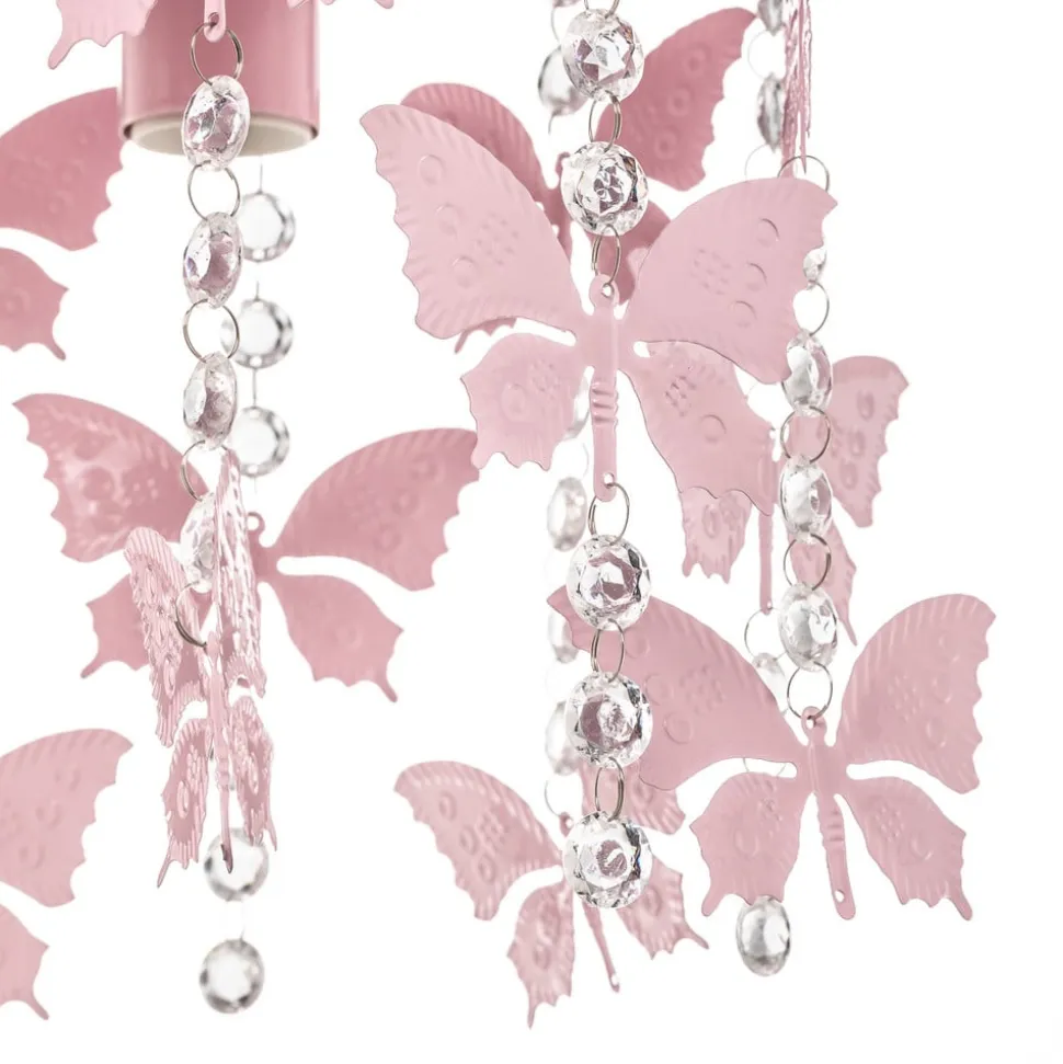 Loftlampe Angelica i pink med sommerfugle