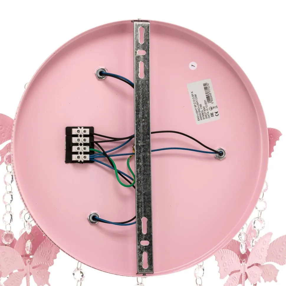 Loftlampe Angelica i pink med sommerfugle