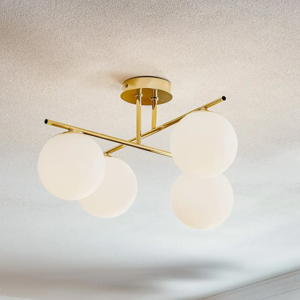 Loftlampe Aurora, guld, Ø 50 cm, 4 lyskilder, glas, E14