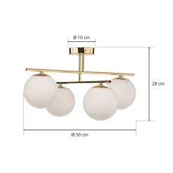 Loftlampe Aurora, guld, Ø 50 cm, 4 lyskilder, glas, E14