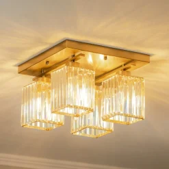 Loftlampe AV-1795-4E 4 lyskilder, kvadratisk, antik guld