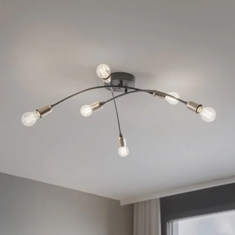 Loftlampe Banana, sort, metal, 67 cm, 6 lyskilder, E27