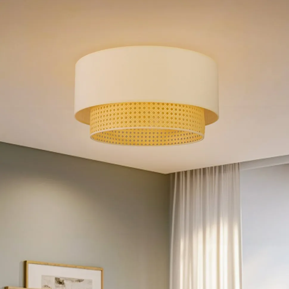 Loftlampe Boho, Ø 45 cm, creme-hvid/rattan