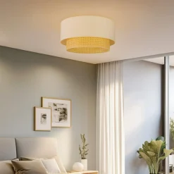 Loftlampe Boho, Ø 45 cm, creme-hvid/rattan
