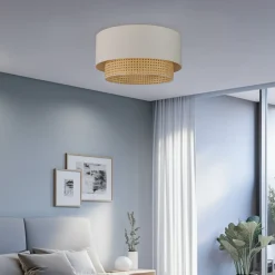 Loftlampe Boho, Ø 45 cm, creme-hvid/rattan