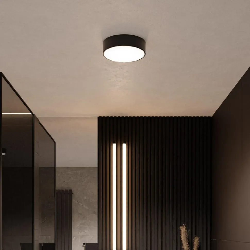 Loftlampe Cleo, Ø 20 cm, IP54, sort, metal, E27