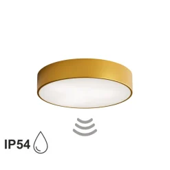 Loftlampe Cleo 400, guld, sensor, IP54, Ø 40 cm, metal