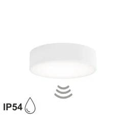Loftlampe Cleo 300, hvid, sensor, IP54, Ø 30 cm, metal