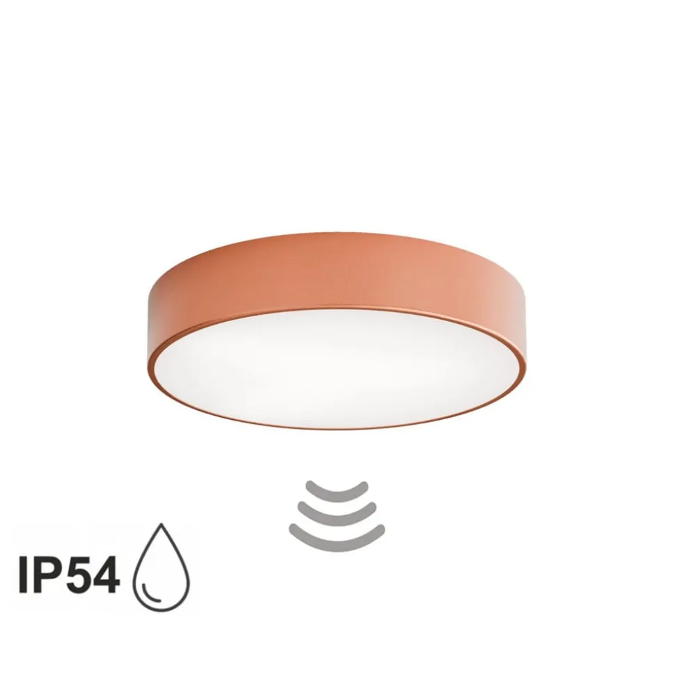 Loftlampe Cleo 400, kobber, sensor, IP54, Ø 40 cm, metal