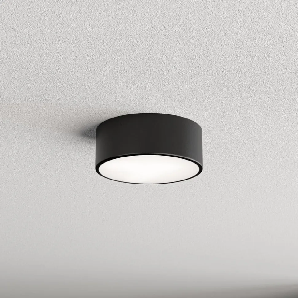 Loftlampe Cleo 200, sort, sensor, IP54, Ø 20 cm, metal