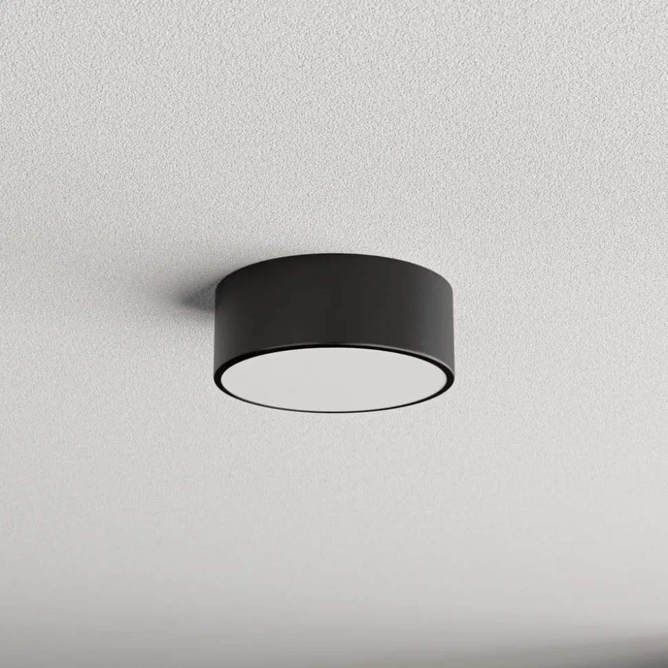 Loftlampe Cleo 200, sort, sensor, IP54, Ø 20 cm, metal