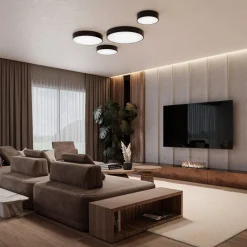 Loftlampe Cleo 200, sort, sensor, IP54, Ø 20 cm, metal