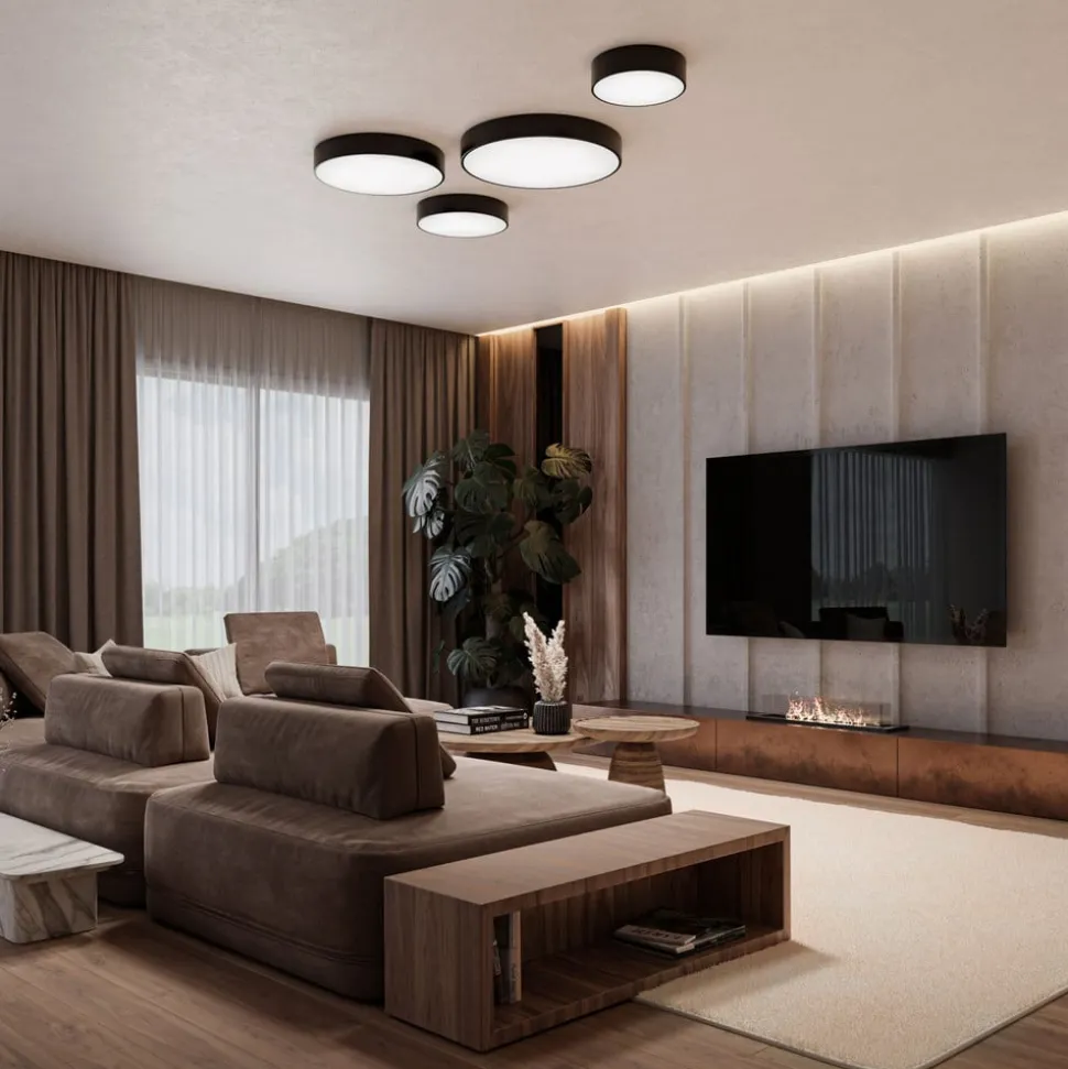 Loftlampe Cleo 200, sort, sensor, IP54, Ø 20 cm, metal
