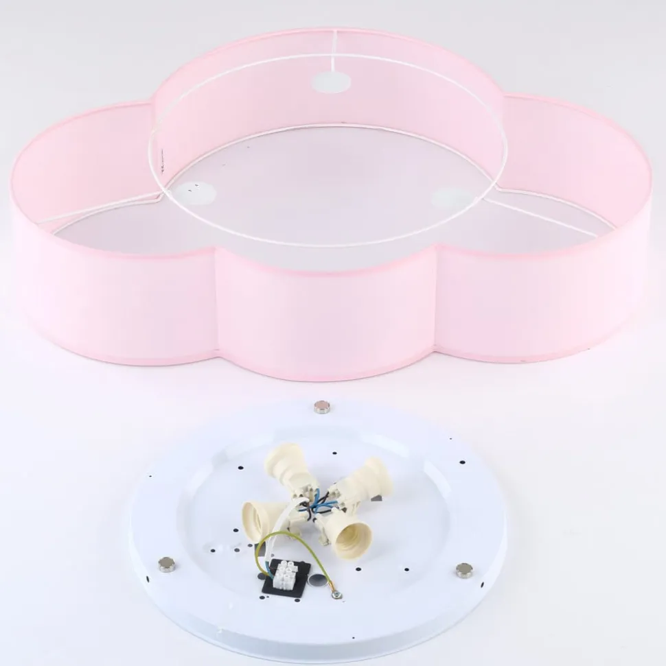 Loftlampe Cloud, lyserød, 63 cm lang, tekstil, sky, E27