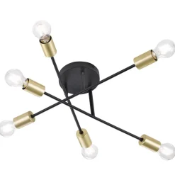 Loftlampe Cross i sort-guld m. 6 lyskilder