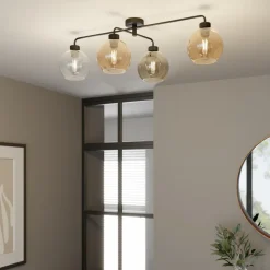Loftlampe Cubus med 4 lyskilder klar/rav/grå