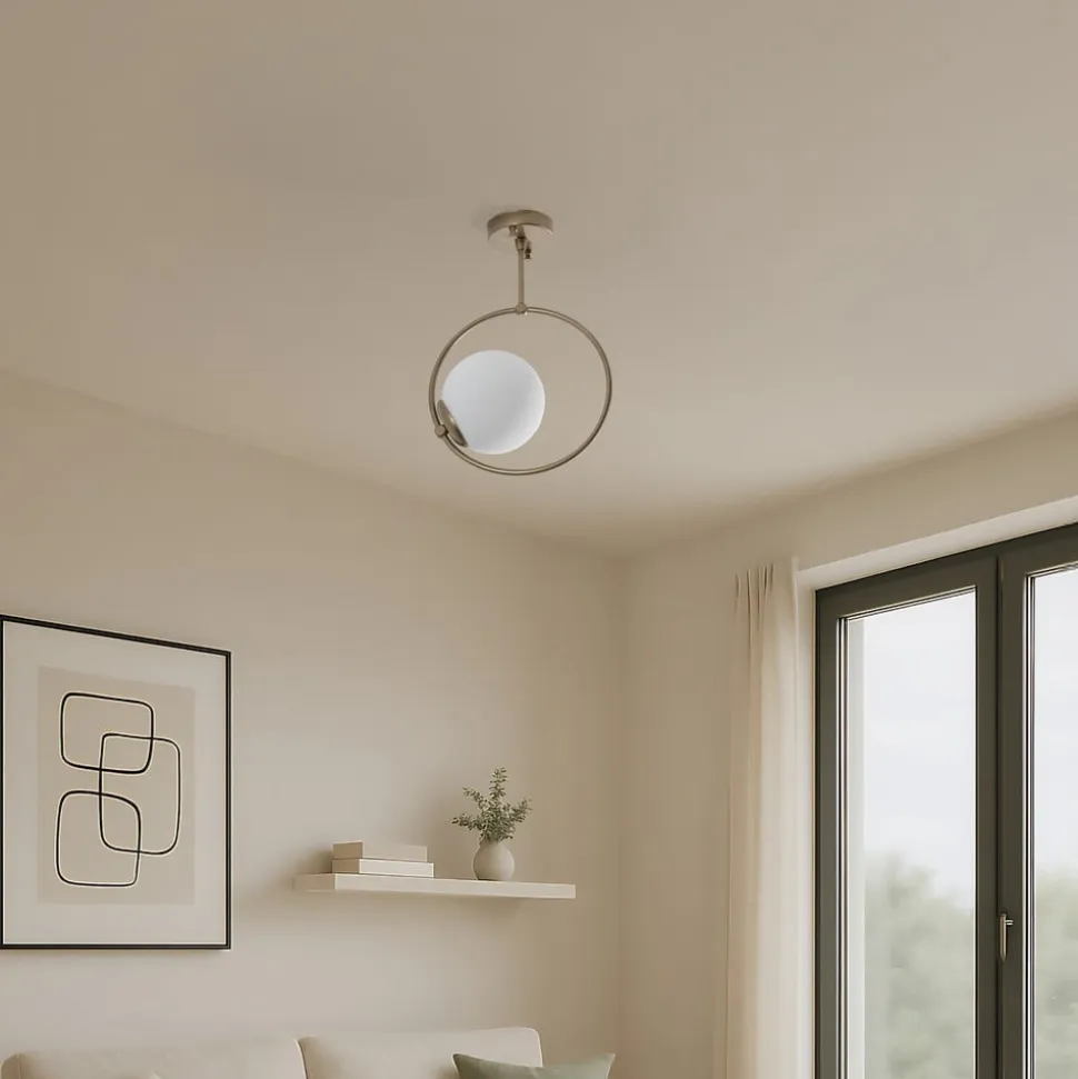 Loftlampe Dolunay, Ø 26 cm, guldfarvet, glas, E27