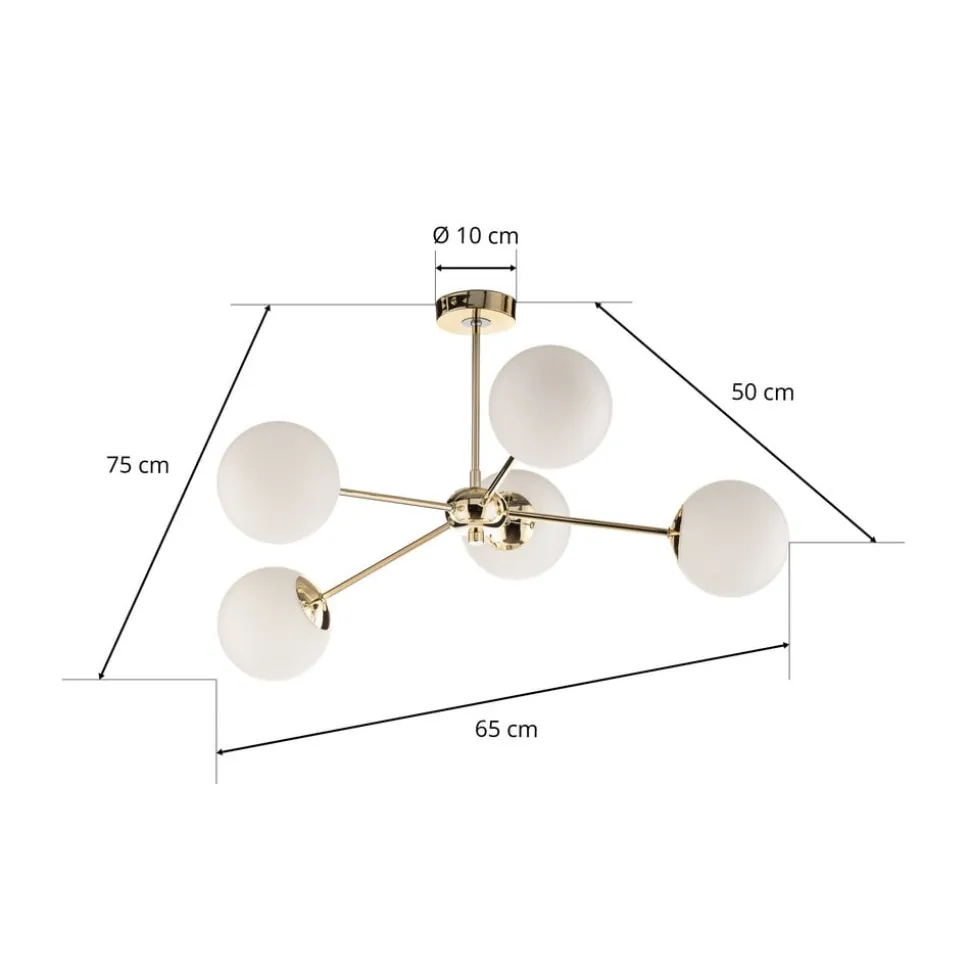Loftlampe Dori, 5 lyskilder, guld