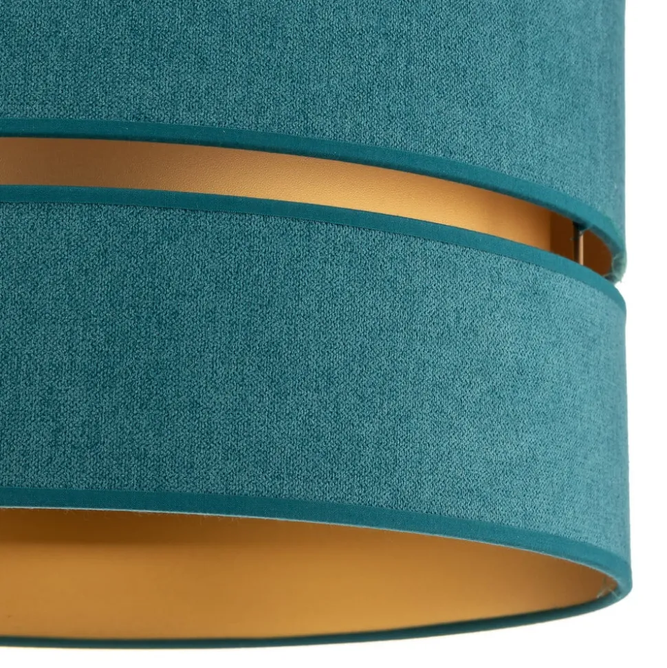 Loftlampe Duo i tekstil, turkis/guld, Ø40cm