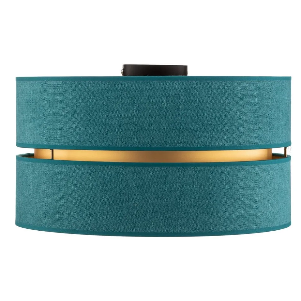 Loftlampe Duo i tekstil, turkis/guld, Ø40cm