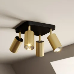 Loftlampe Eye Spot med 4 lyskilder, sort/messing