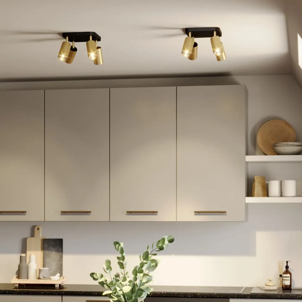 Loftlampe Eye Spot med 4 lyskilder, sort/messing