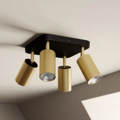 Loftlampe Eye Spot med 4 lyskilder, sort/messing