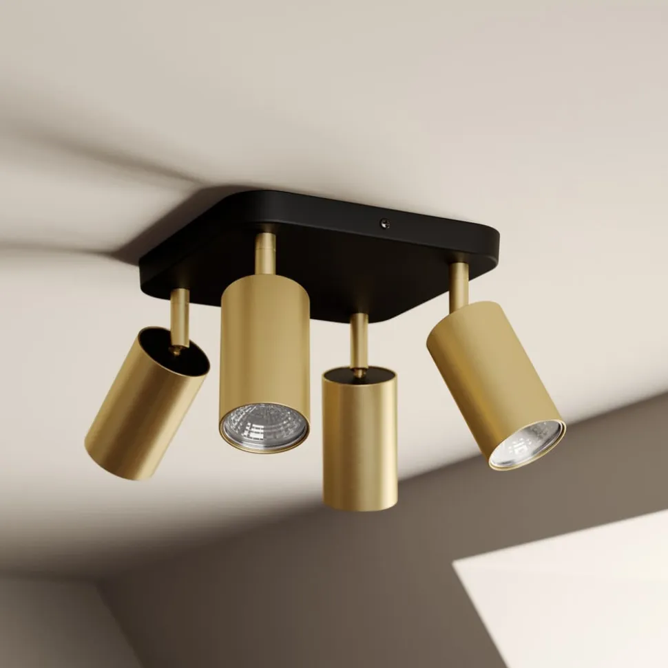 Loftlampe Eye Spot med 4 lyskilder, sort/messing