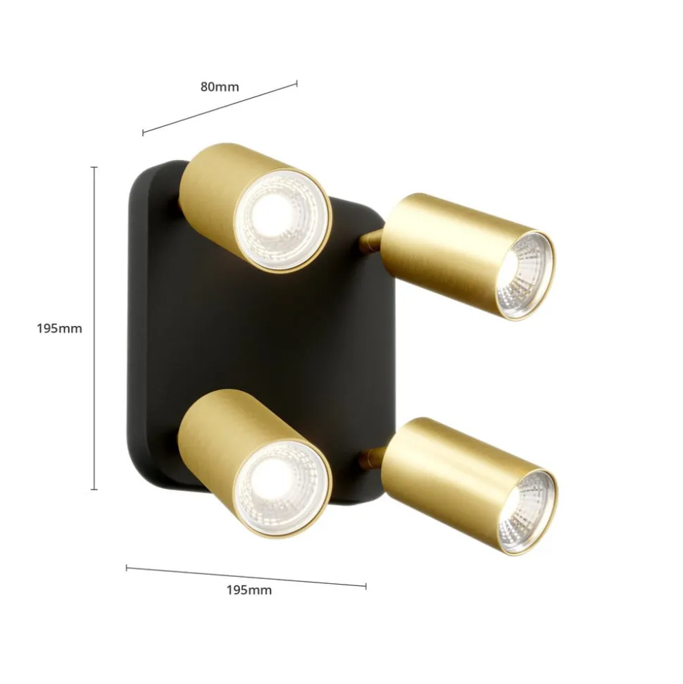 Loftlampe Eye Spot med 4 lyskilder, sort/messing