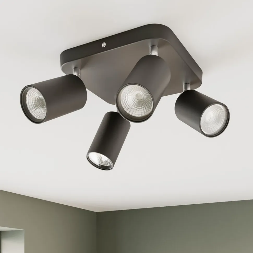 Loftlampe Eye Spot med 4 lyskilder, firkantet, sort