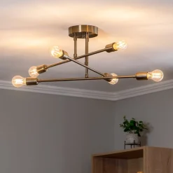 Loftlampe Flower 176, 6 lyskilder, guld antik