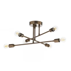 Loftlampe Flower 176, 6 lyskilder, guld antik