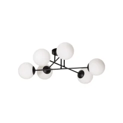 Loftlampe Glassy, 6 lyskilder, sort/opal