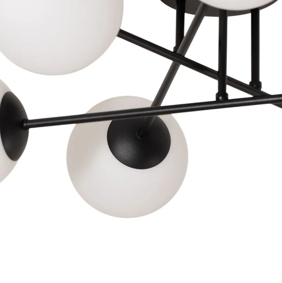 Loftlampe Glassy, 6 lyskilder, sort/opal