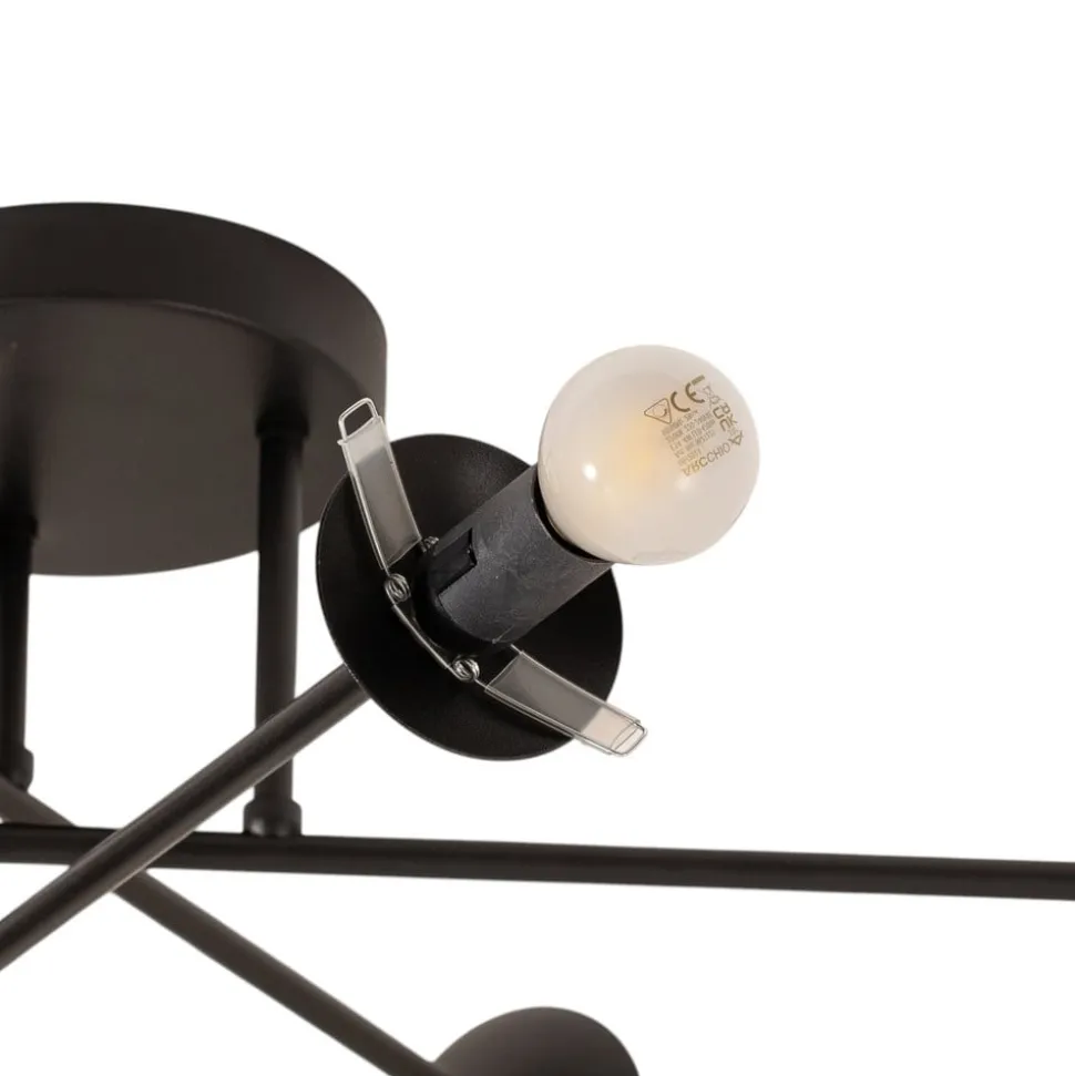 Loftlampe Glassy, 6 lyskilder, sort/opal