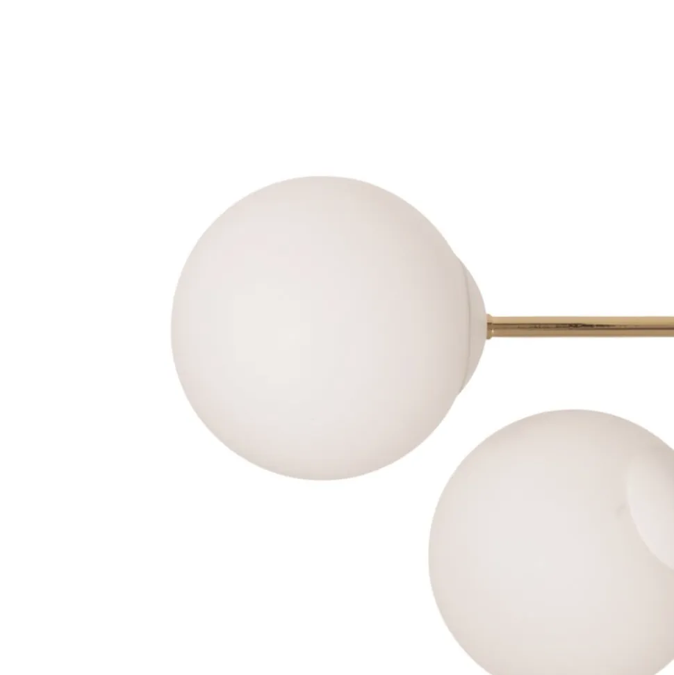 Loftlampe Glassy, 6 lyskilder, hvid/guld/opal
