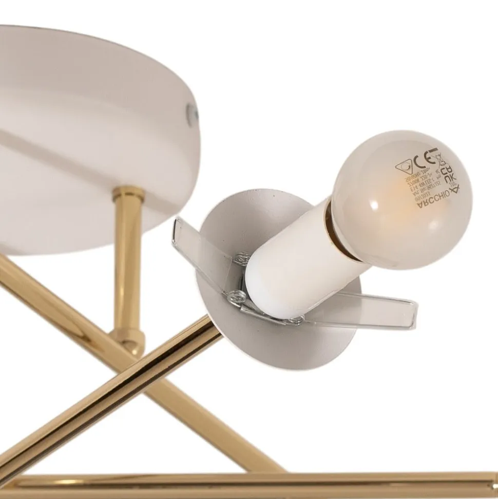 Loftlampe Glassy, 6 lyskilder, hvid/guld/opal