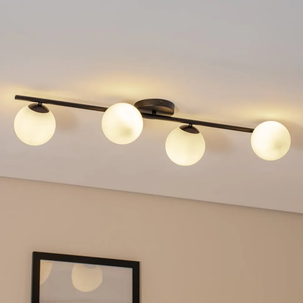 Loftlampe Glassy, 4 lyskilder, lineær, sort/opal
