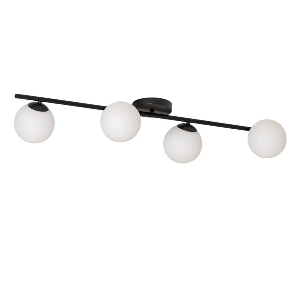 Loftlampe Glassy, 4 lyskilder, lineær, sort/opal