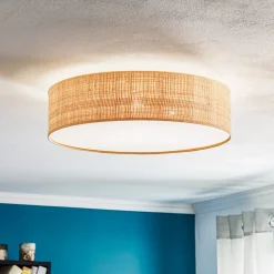 Loftlampe Leano beige rund af rattan